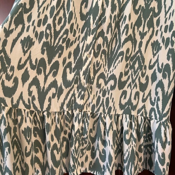 New Rachel Zoe Size XL Green White Dress Long Sleeve V-Neck Knee Length Tiered - Picture 5 of 11